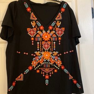 Black top with beautiful embroider. Savanna Jane.